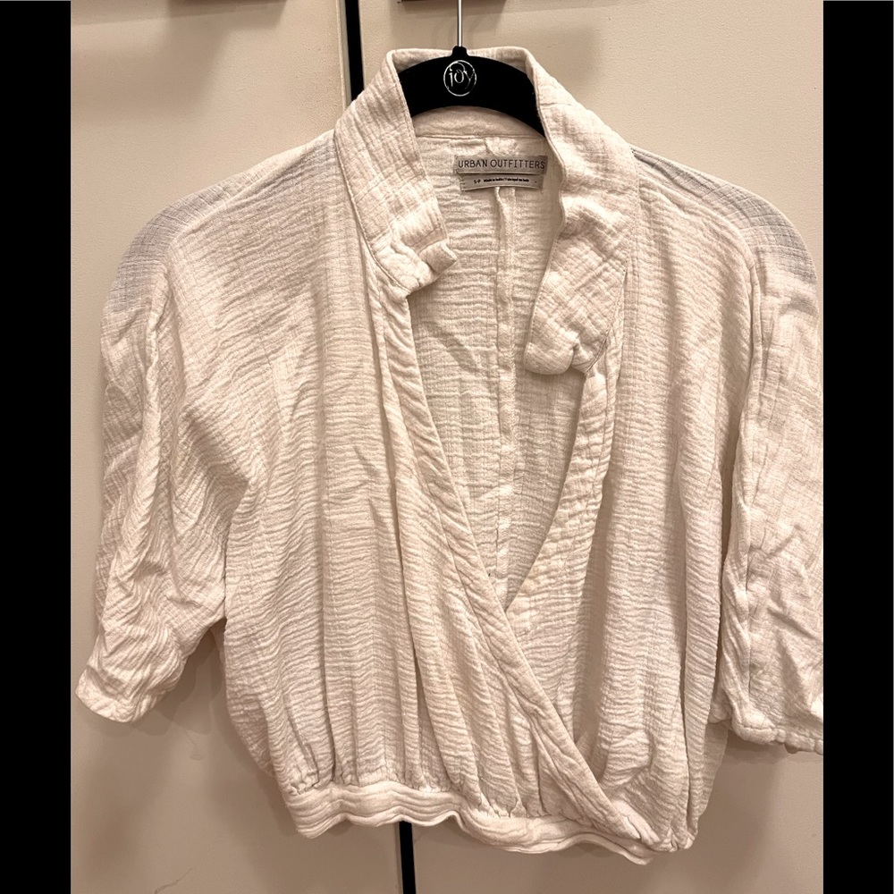 Urban outfitters white linen and cotton blend crop top